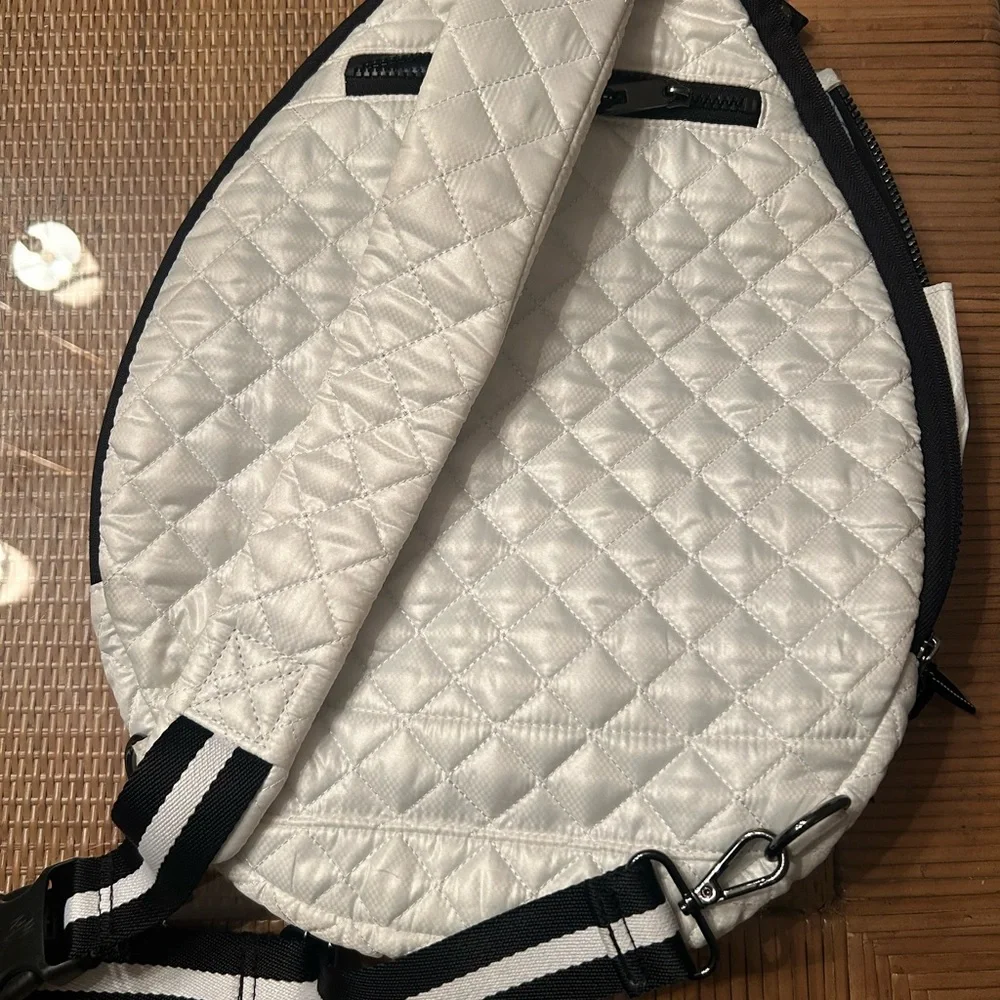 Oliver Thomas White Quilted Crossbody Bag with Black Stripe